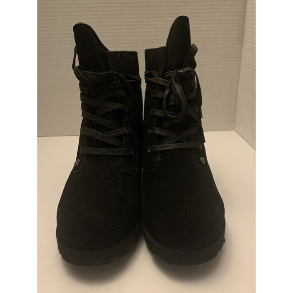 BearPaw Krista Black Suede Low Heel Size 8 Sheepskin/Wool Water Resistant Bootie - Picture 1 of 9